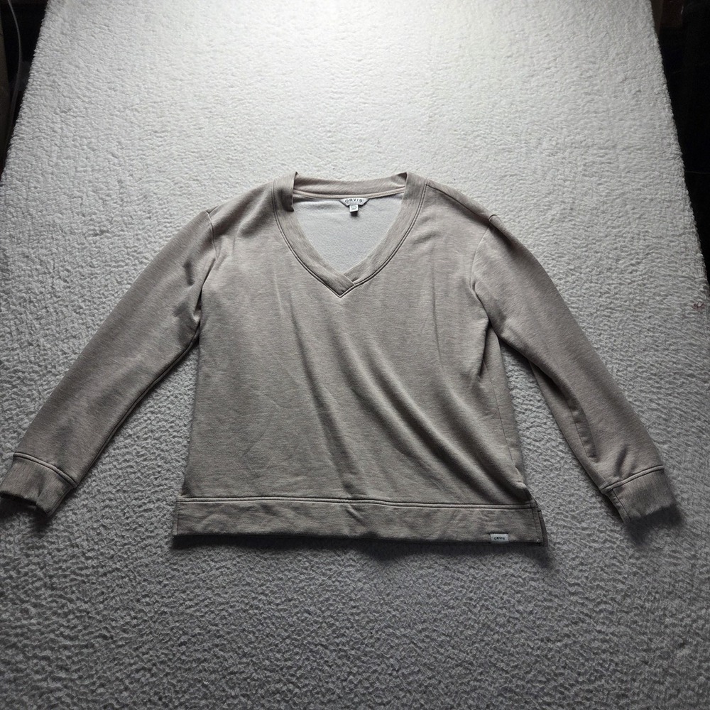 Orvis Shirt Womens S Beige V Neck Long Sleeve Solid Stretch Jersey Top